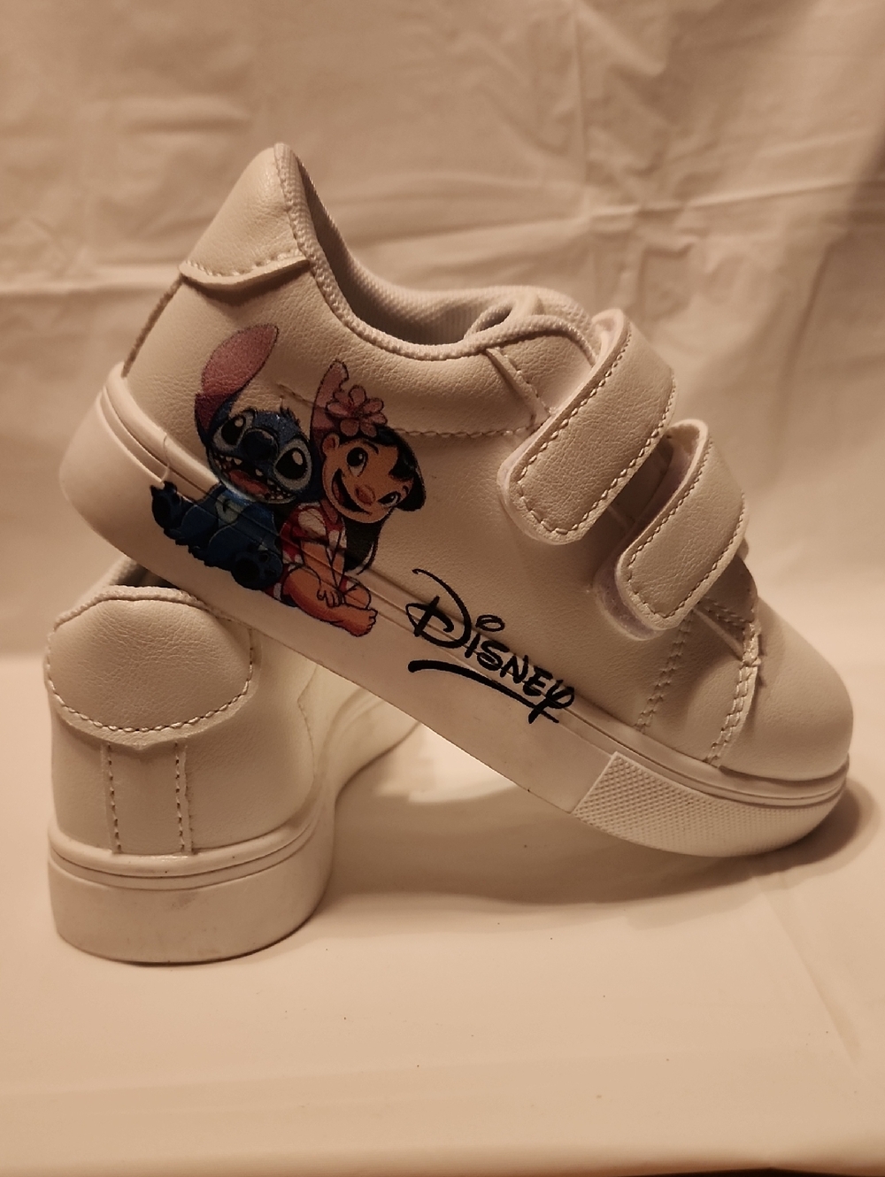 Disney White Kids Velcro Sneakers with Lilo & Stitch Graphic